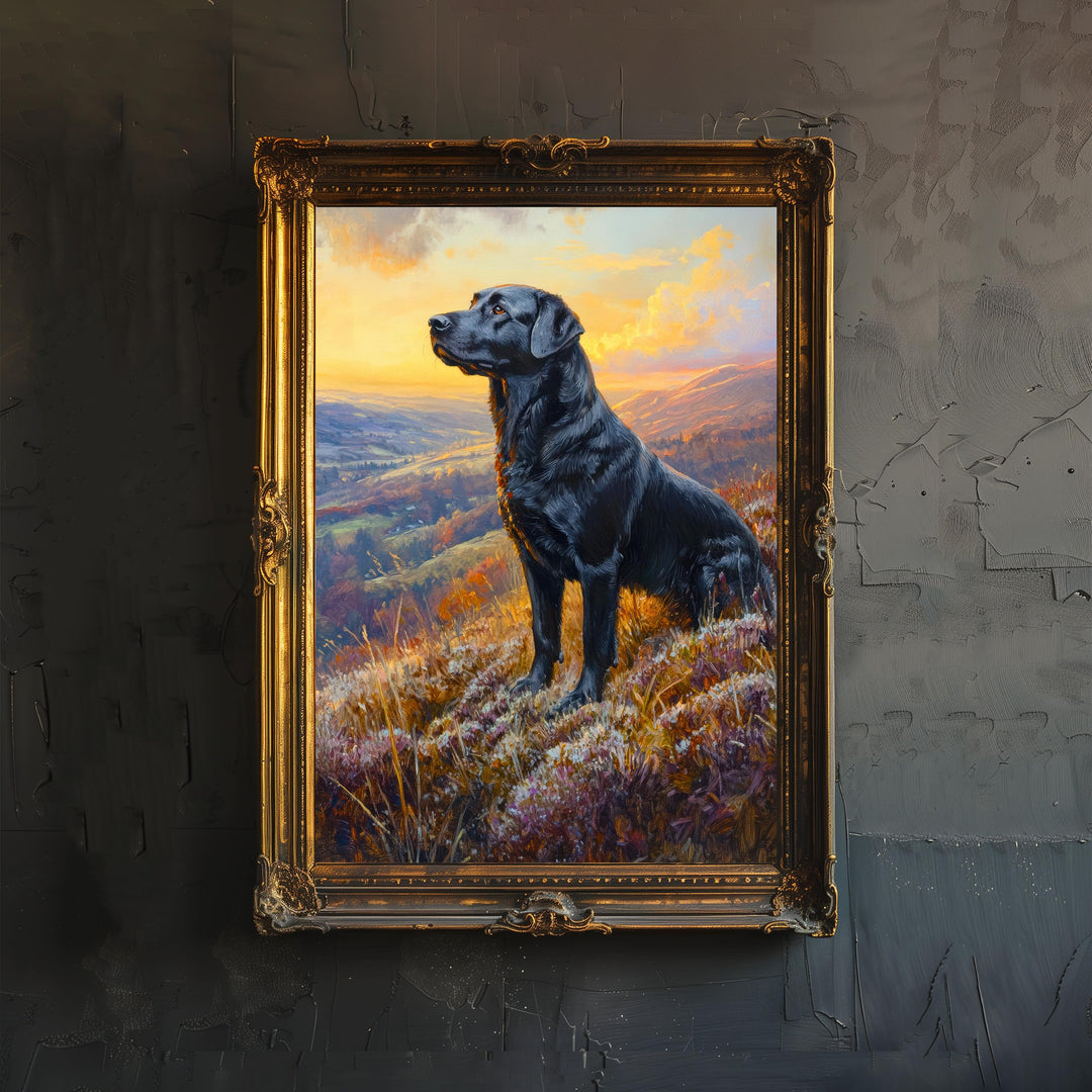 Labrador in Frosty Heather Painting Dark Academia Cottagecore Print Winter Landscape Dog Art