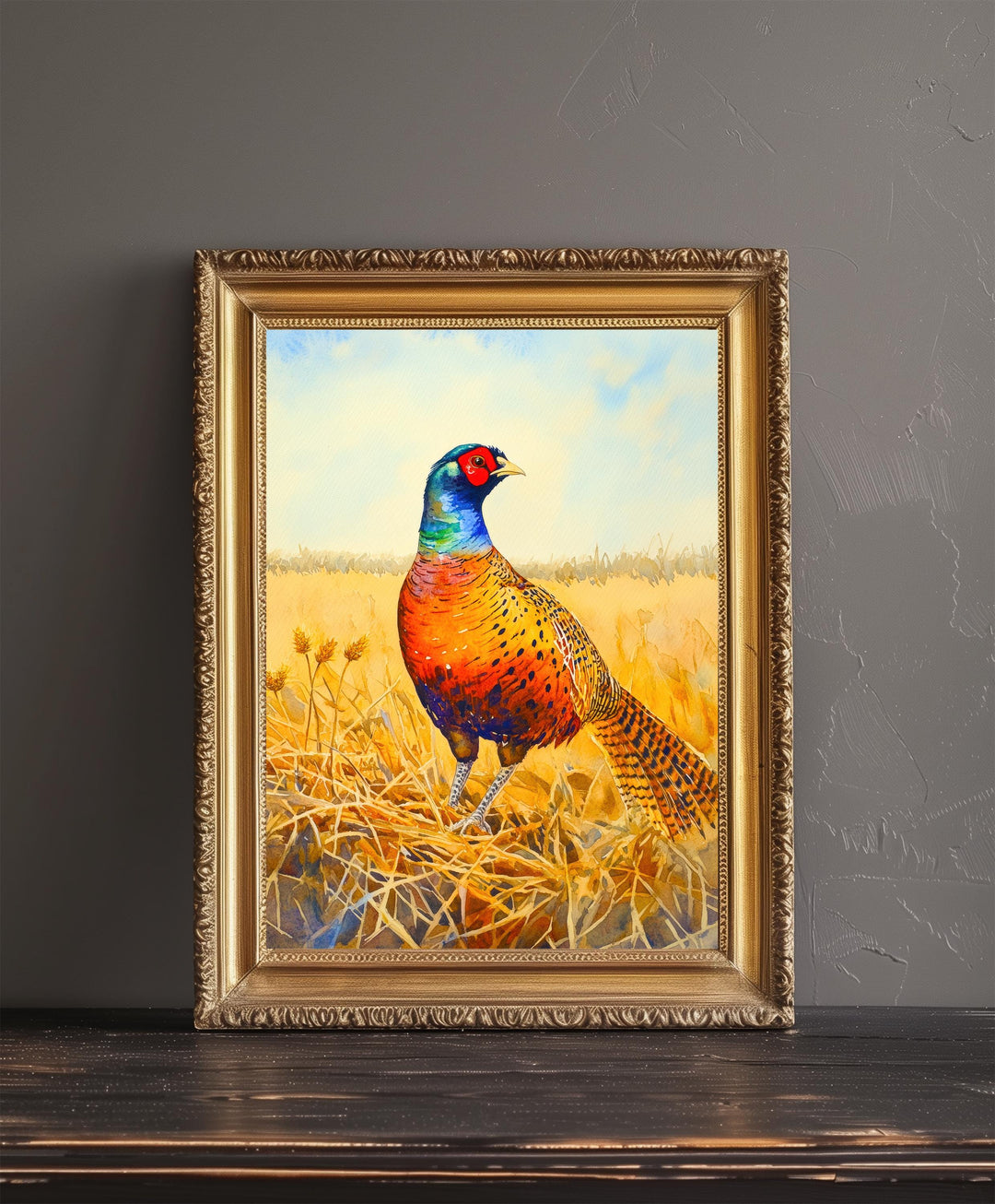 Pheasant Watercolor Print Game Bird Wall Art Rustic Country Decor Wildlife Painting