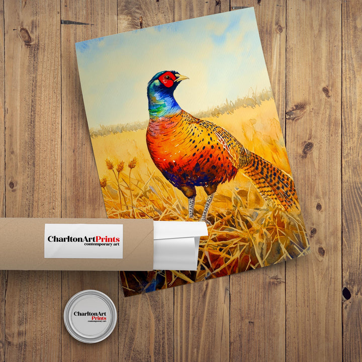 Pheasant Watercolor Print Game Bird Wall Art Rustic Country Decor Wildlife Painting