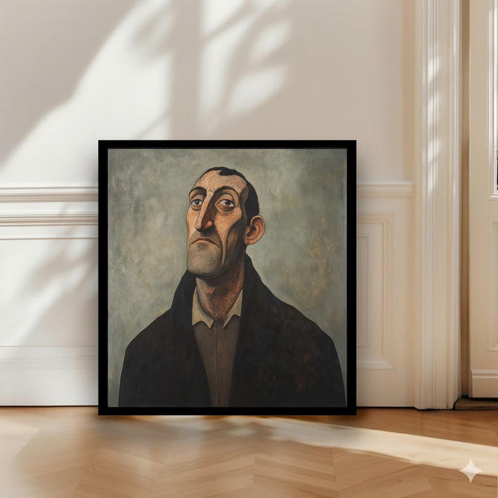 Man With Thoughtful Expression Art Print Modern Naive Portrait Wall Art Heritage Collection Painting Contemporary Figurative Decor