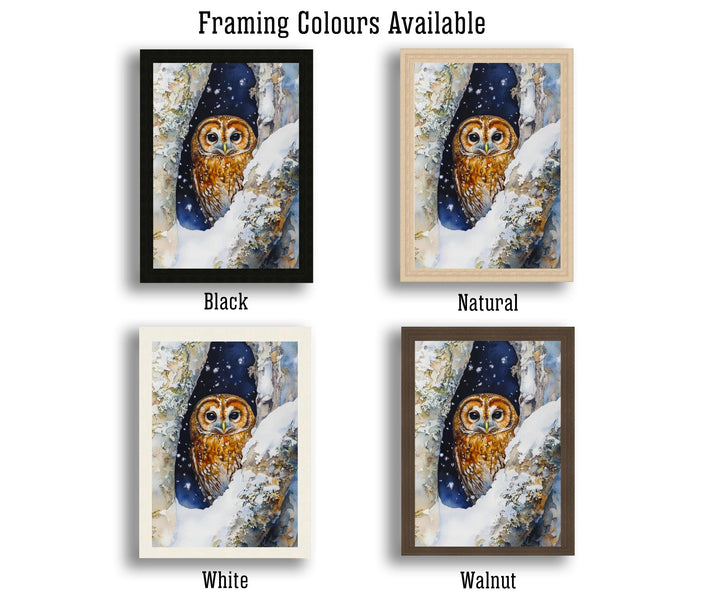 Snowy Owl in Tree Hollow Print Cozy Winter Wildlife Art Cottagecore Decor Watercolor Nature Painting