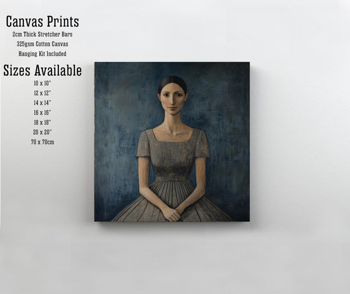 Seated Woman In Blue Dress Art Print Modern Naive Portrait Wall Art Heritage Collection Painting Contemporary Figurative Decor