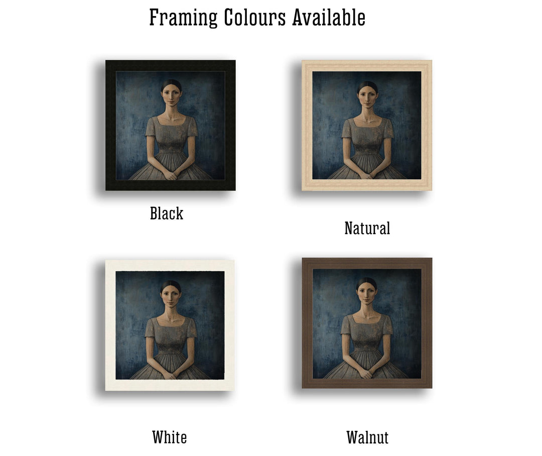 Seated Woman In Blue Dress Art Print Modern Naive Portrait Wall Art Heritage Collection Painting Contemporary Figurative Decor