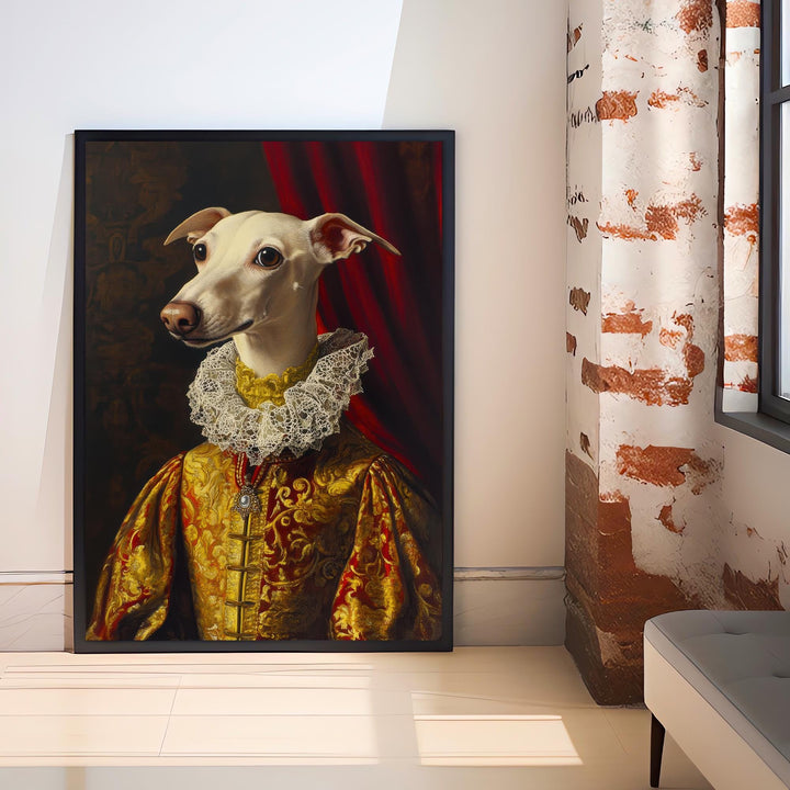Renaissance Animal Whippet Portrait Victorian Art Dog in Suit Dark Academia Vintage Wall Art Rustic Decor Classical Painting Regal Pet Art
