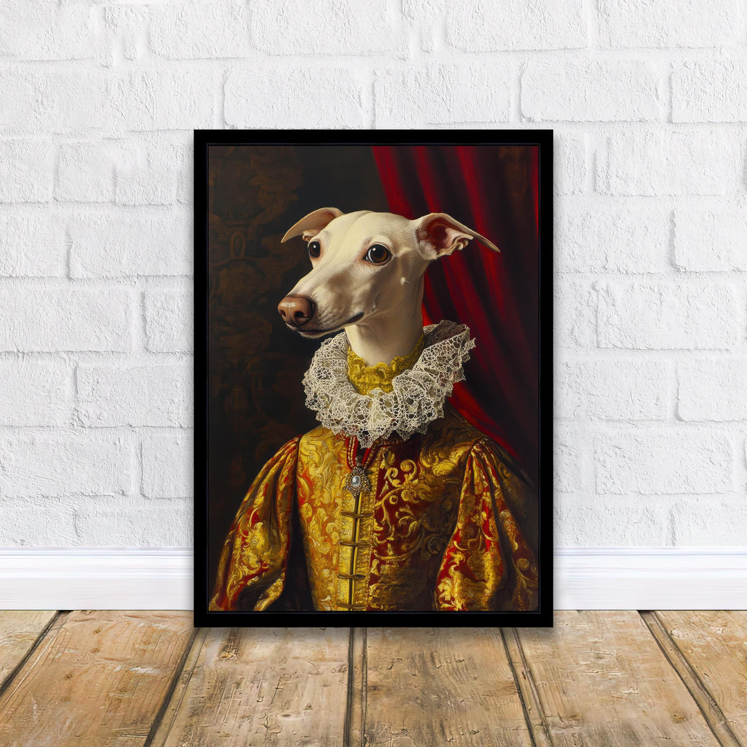 Renaissance Animal Whippet Portrait Victorian Art Dog in Suit Dark Academia Vintage Wall Art Rustic Decor Classical Painting Regal Pet Art