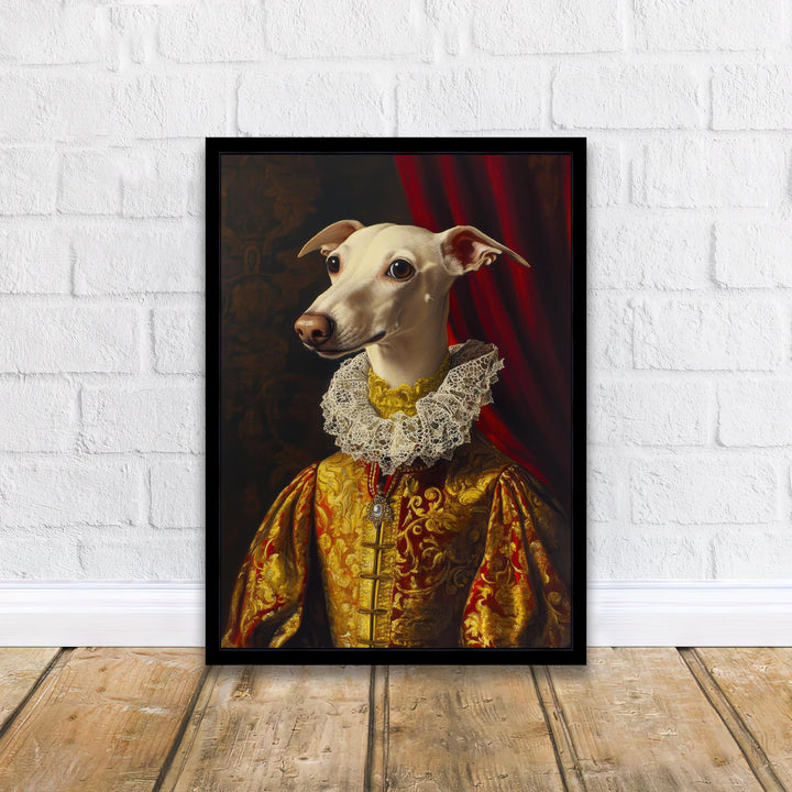 Renaissance Animal Whippet Portrait Victorian Art Dog in Suit Dark Academia Vintage Wall Art Rustic Decor Classical Painting Regal Pet Art