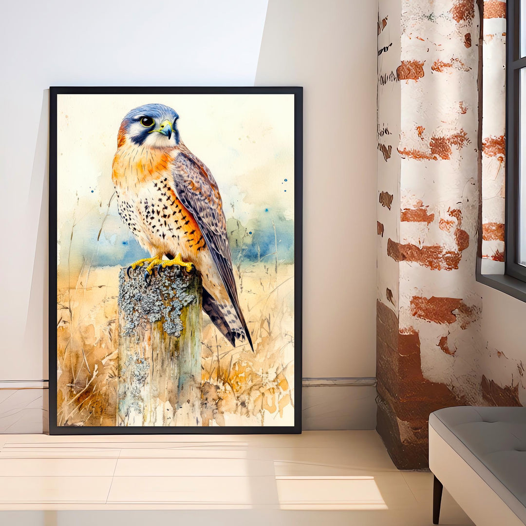 Kestrel Watercolour Painting Poster Cottagecore Decor Nature Art Vintage Wildlife Illustration Rustic Countryside Wall Art Poster Print