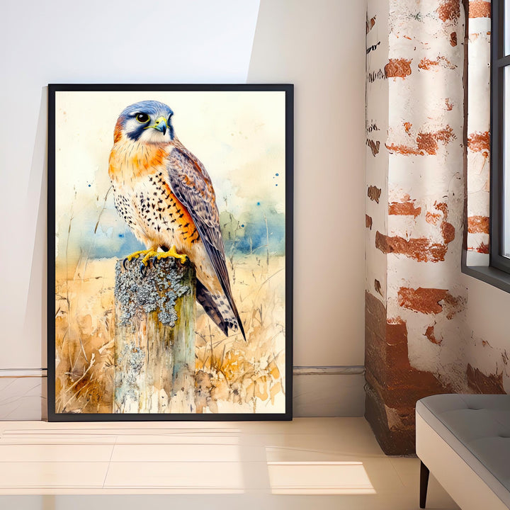 Kestrel Watercolour Painting Poster Cottagecore Decor Nature Art Vintage Wildlife Illustration Rustic Countryside Wall Art Poster Print