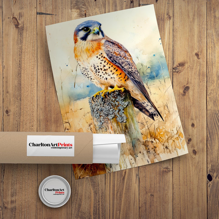 Kestrel Watercolour Painting Poster Cottagecore Decor Nature Art Vintage Wildlife Illustration Rustic Countryside Wall Art Poster Print