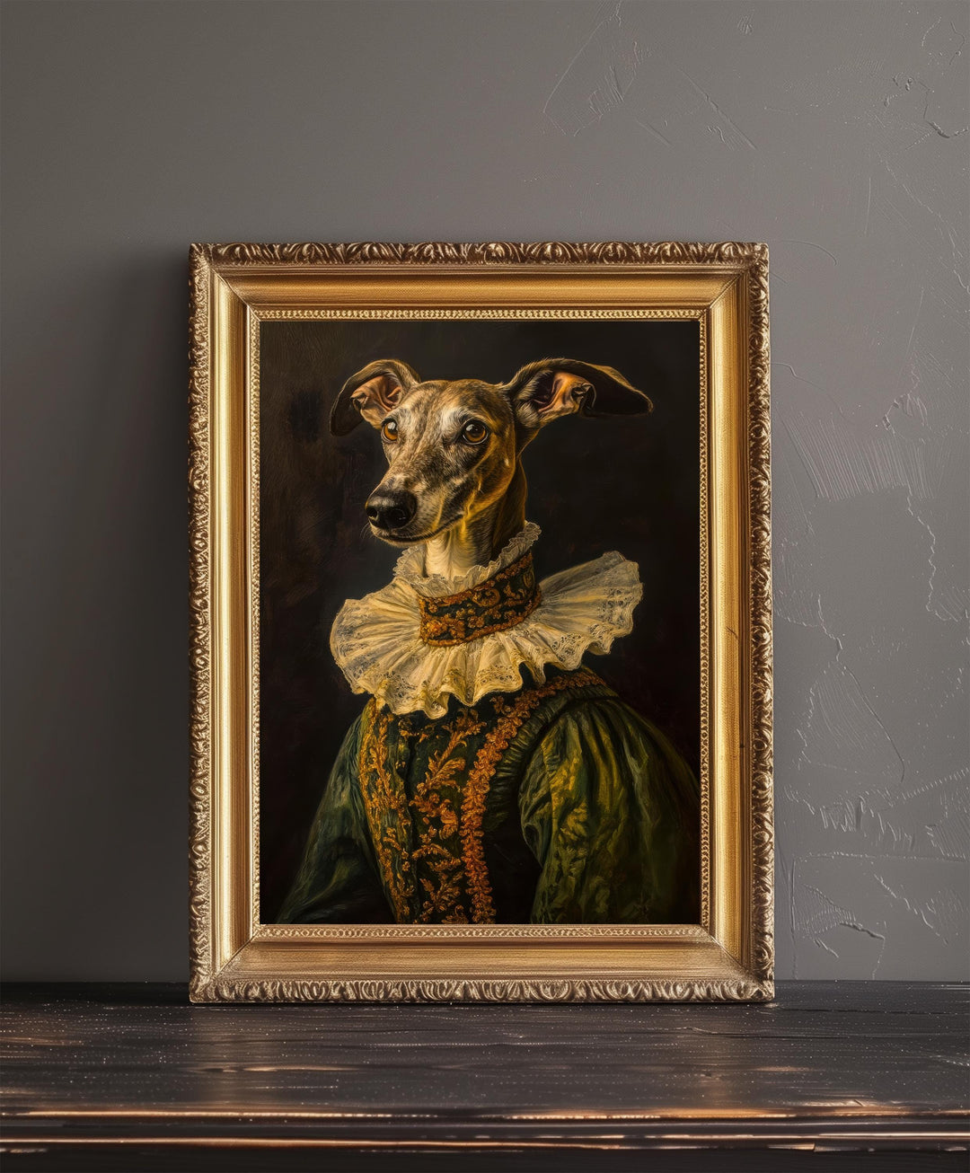Renaissance Greyhound Portrait Victorian Art Dog in Suit Dark Academia Vintage Wall Art Rustic Decor Classical Painting Regal Pet Art