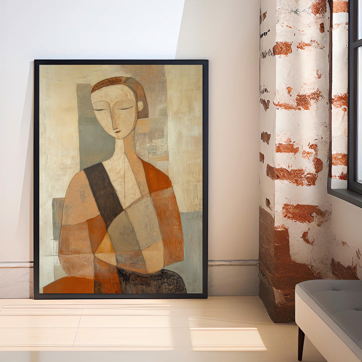 Abstract Seated Woman Art Print Modern Figurative Wall Art Minimalist Painting Earth Tone Home Decor Heritage Canvas Collection