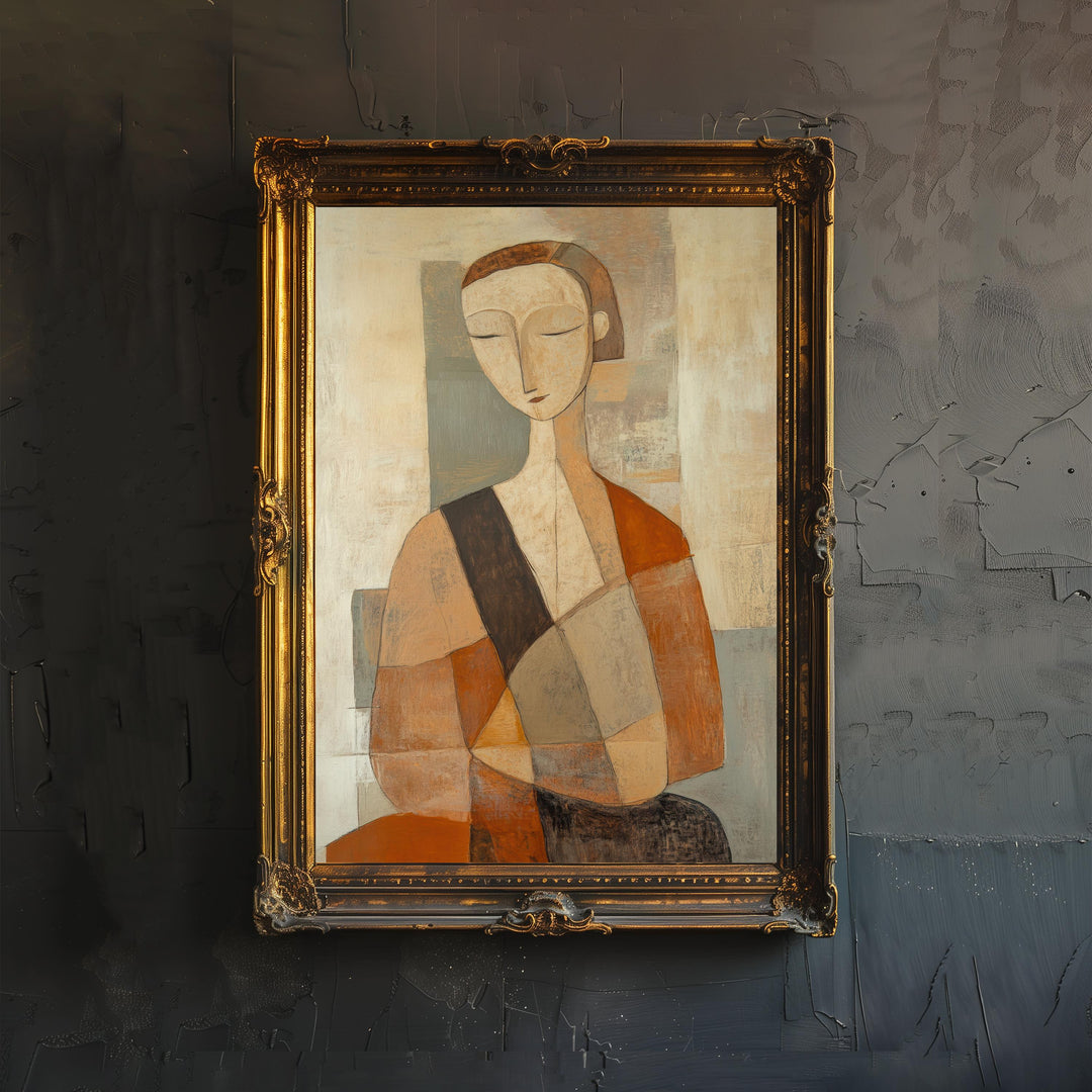 Abstract Seated Woman Art Print Modern Figurative Wall Art Minimalist Painting Earth Tone Home Decor Heritage Canvas Collection