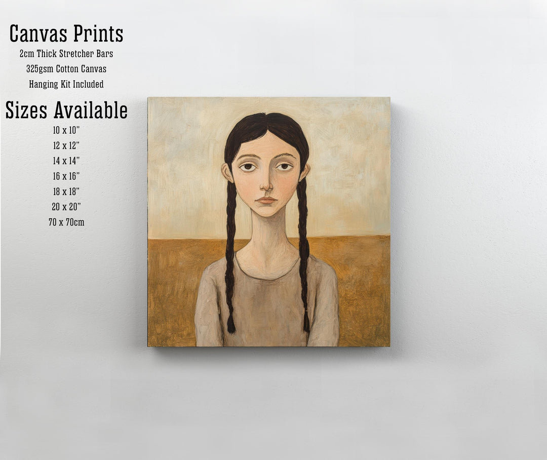 Girl With Braided Hair Art Print Modern Naive Portrait Wall Art Rustic Figurative Painting Heritage Collection Country Home Decor