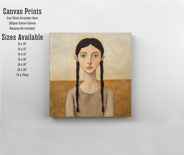 Girl With Braided Hair Art Print Modern Naive Portrait Wall Art Rustic Figurative Painting Heritage Collection Country Home Decor