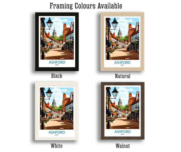 Ashford Kent Travel Poster Print England Wall Art Countryside Landscape Gift for UK Travel Lovers and Fans of Scenic British Garden