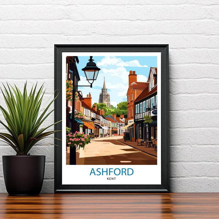 Ashford Kent Travel Poster Print England Wall Art Countryside Landscape Gift for UK Travel Lovers and Fans of Scenic British Garden