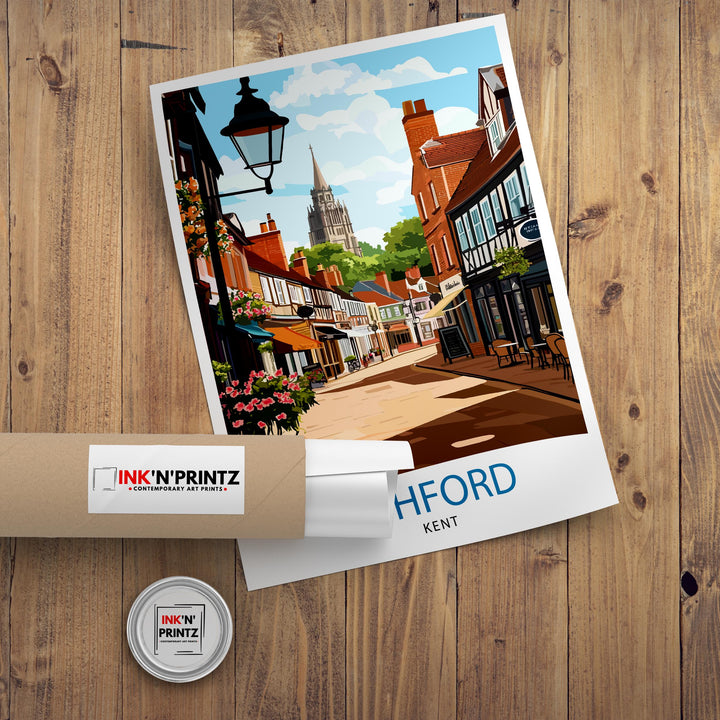Ashford Kent Travel Poster Print England Wall Art Countryside Landscape Gift for UK Travel Lovers and Fans of Scenic British Garden