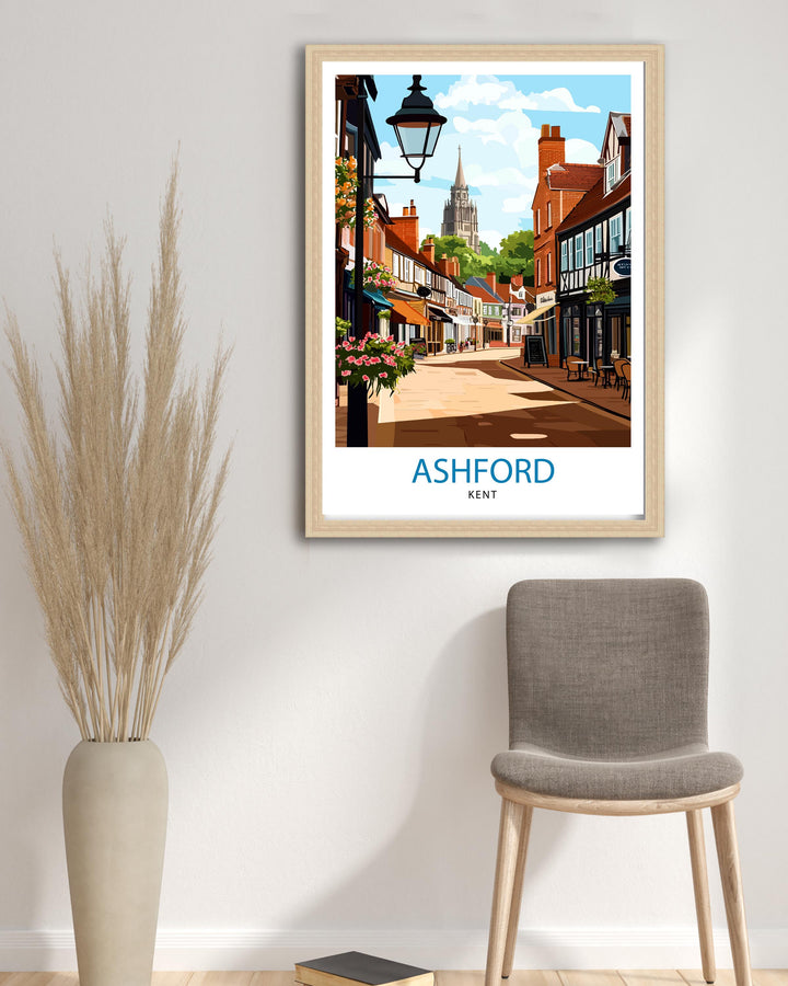 Ashford Kent Travel Poster Print England Wall Art Countryside Landscape Gift for UK Travel Lovers and Fans of Scenic British Garden