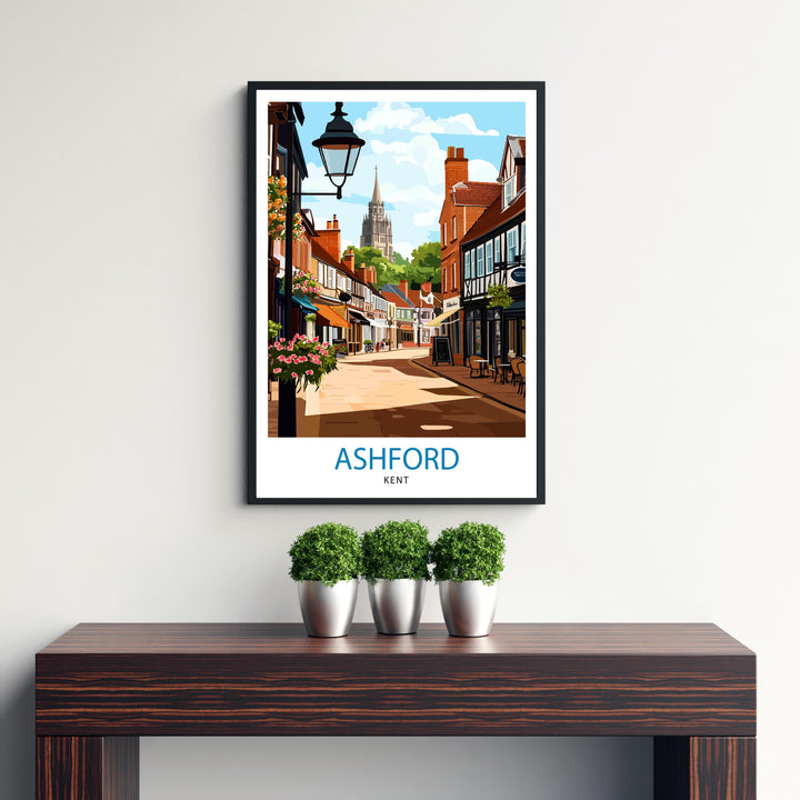 Ashford Kent Travel Poster Print England Wall Art Countryside Landscape Gift for UK Travel Lovers and Fans of Scenic British Garden