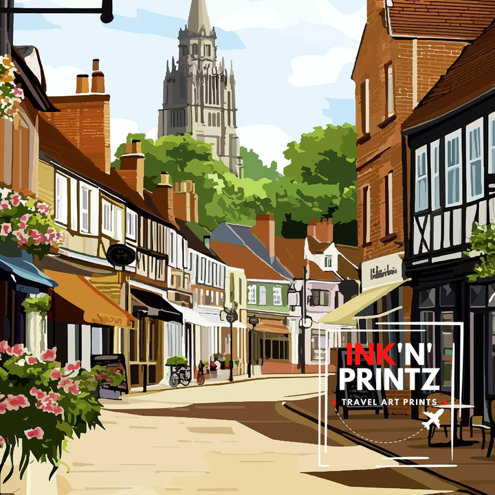 Ashford Kent Travel Poster Print England Wall Art Countryside Landscape Gift for UK Travel Lovers and Fans of Scenic British Garden