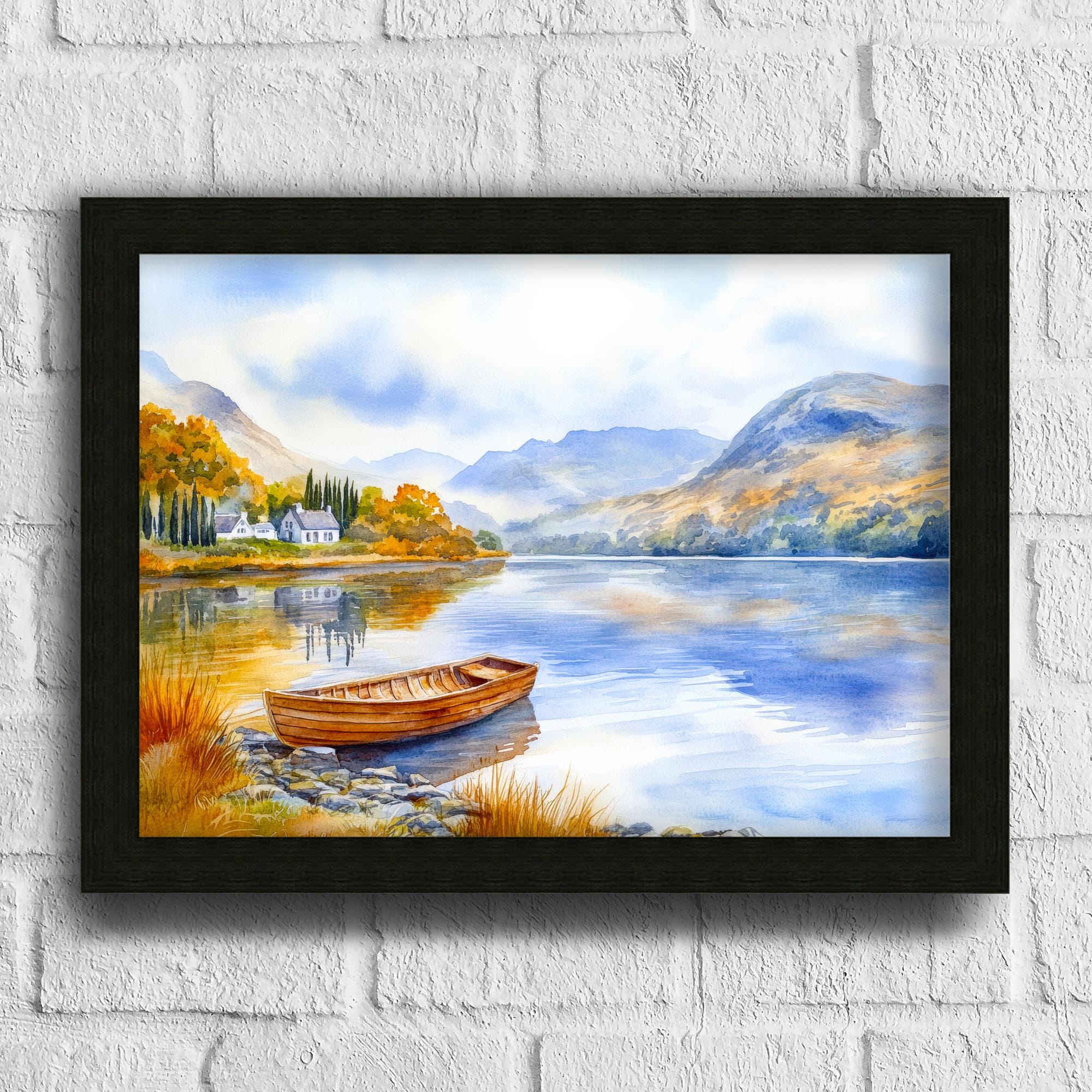Lake District Watercolour Painting Poster England Wall Art Countryside Landscape Print Gift for UK Travel Lovers and Fans of Scenic