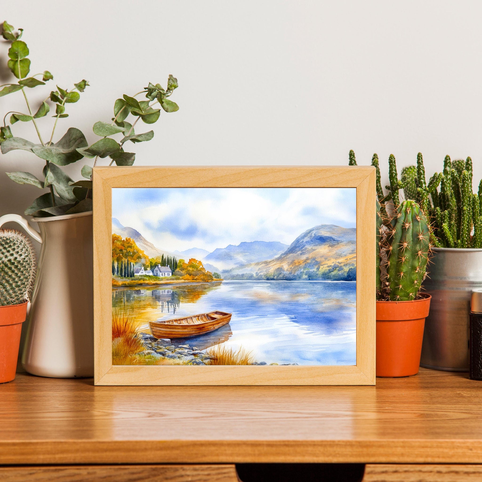 Lake District Watercolour Painting Poster England Wall Art Countryside Landscape Print Gift for UK Travel Lovers and Fans of Scenic