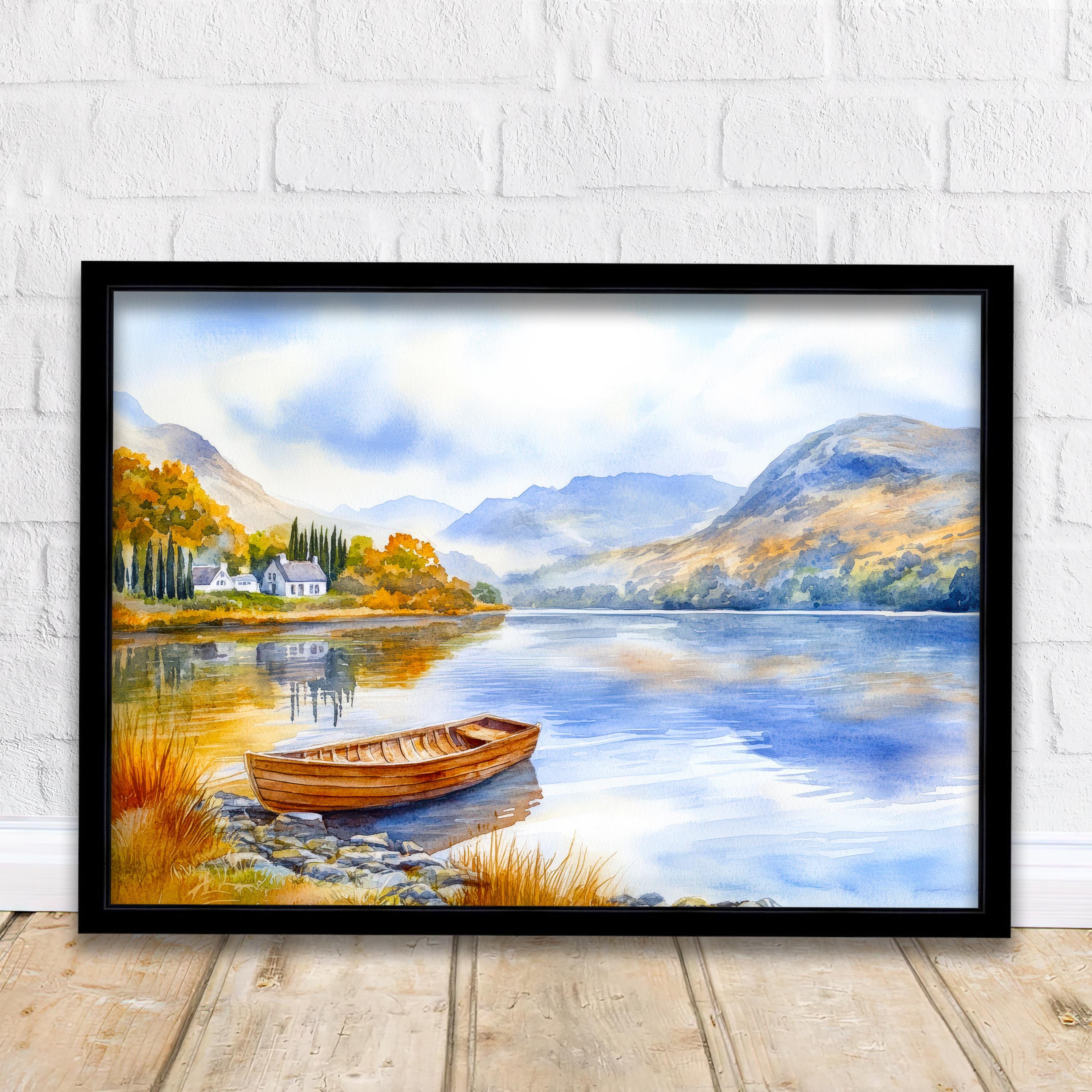 Lake District Watercolour Painting Poster England Wall Art Countryside Landscape Print Gift for UK Travel Lovers and Fans of Scenic