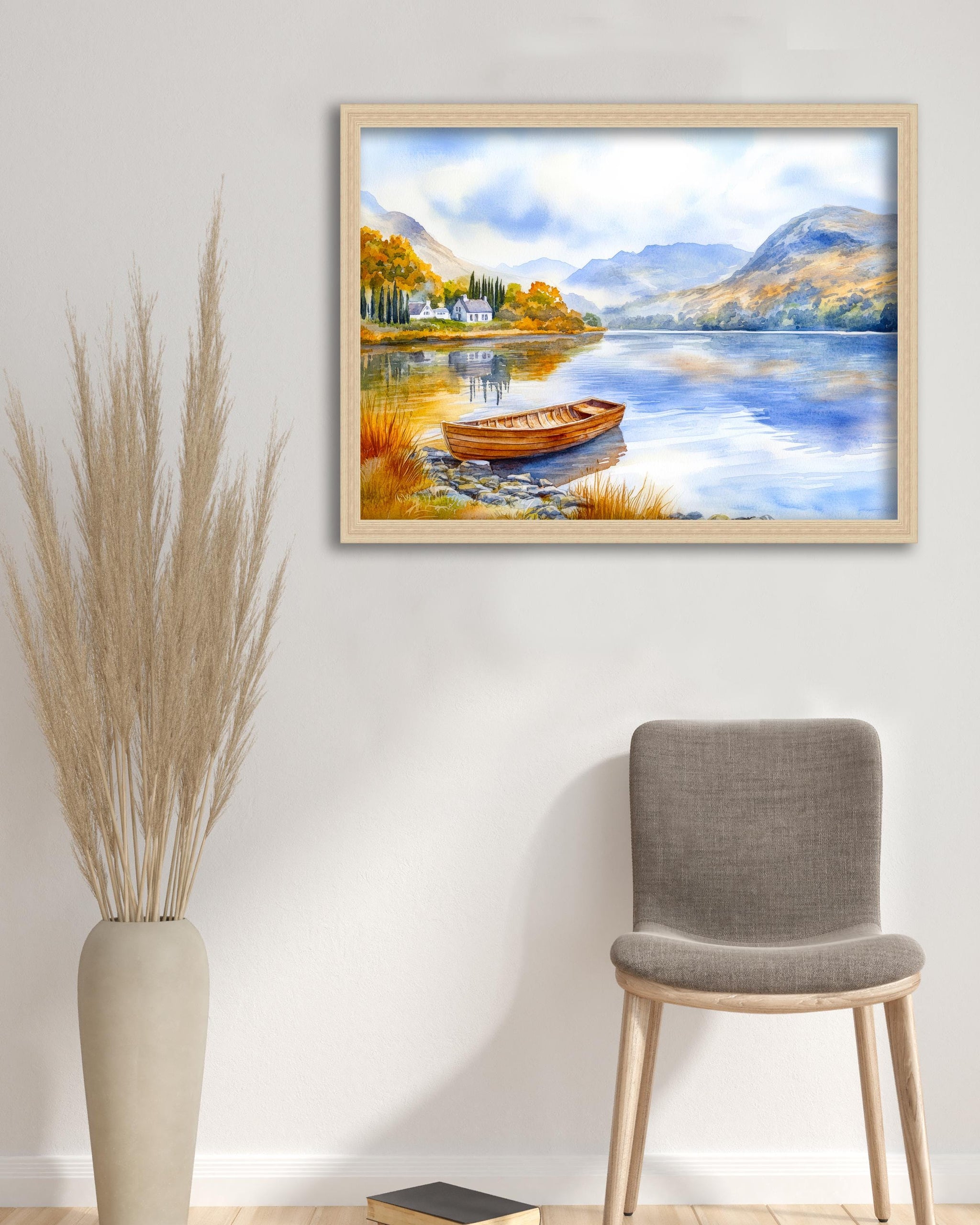 Lake District Watercolour Painting Poster England Wall Art Countryside Landscape Print Gift for UK Travel Lovers and Fans of Scenic