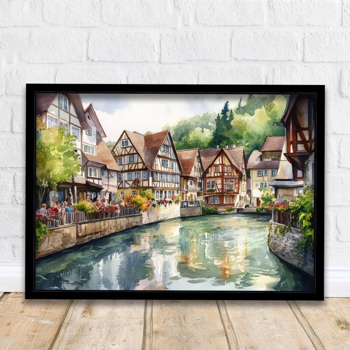 Black Forest Watercolor Painting Poster Germany Wall Art Mountain Landscape Print Gift for Europe Travel Lovers and Fans of Scenic German