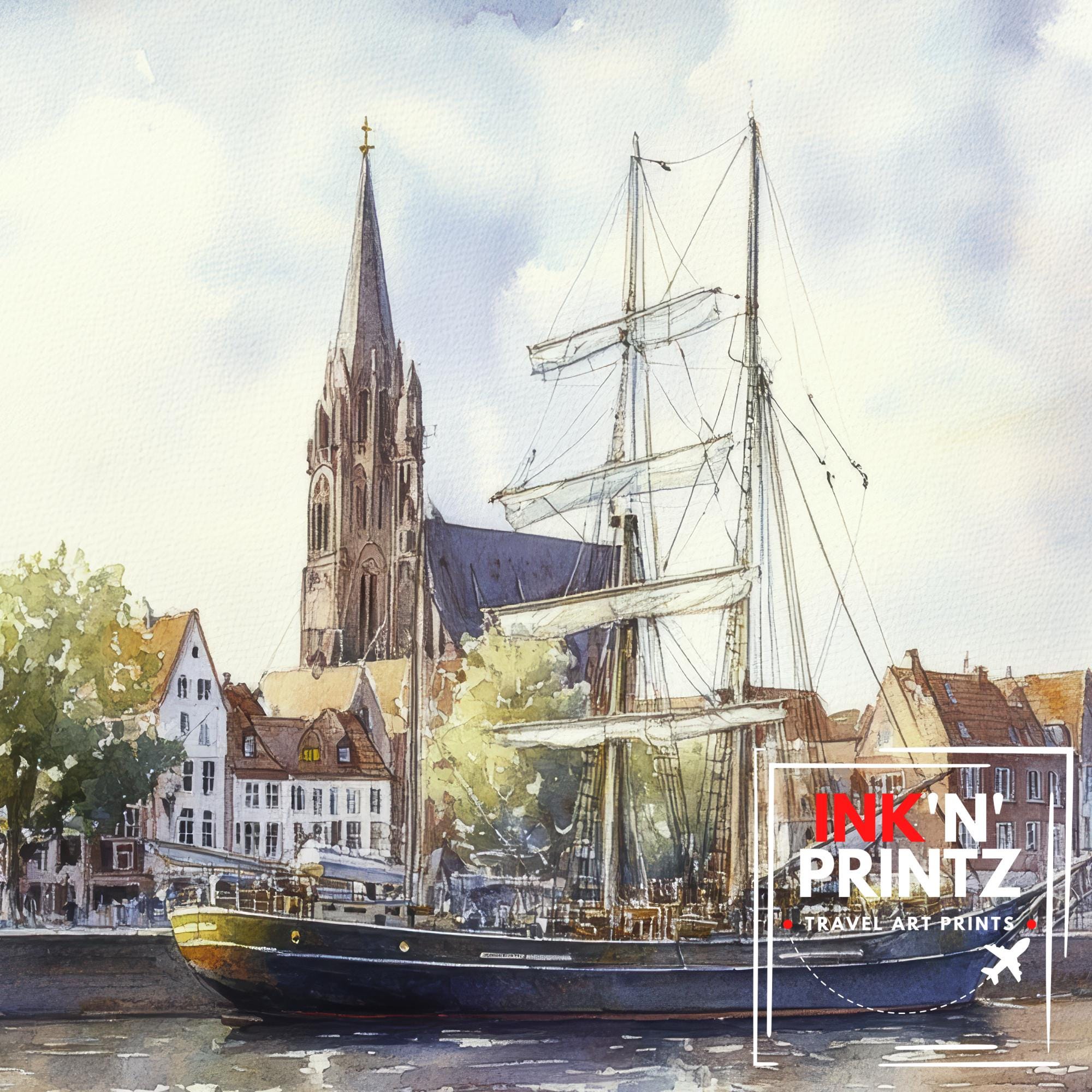 Bremen Travel Poster Print Germany Wall Art Historic City Landscape Gift for Europe Lovers and Fans of Scenic German Architecture