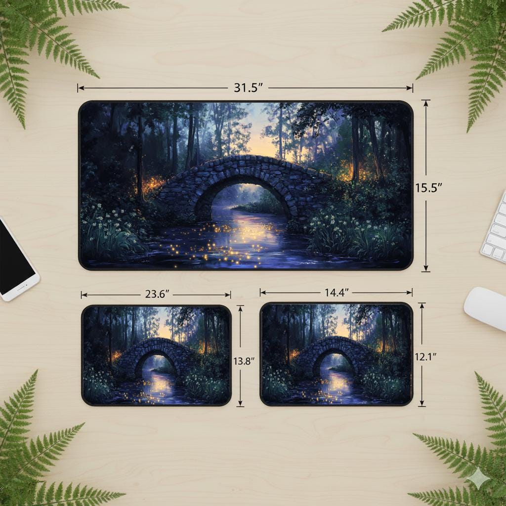 Fairycore Enchanted Bridge Desk Mat Extended Mouse Pad Non Slip Stitched Edges Aesthetic Desk Setup Gift UK