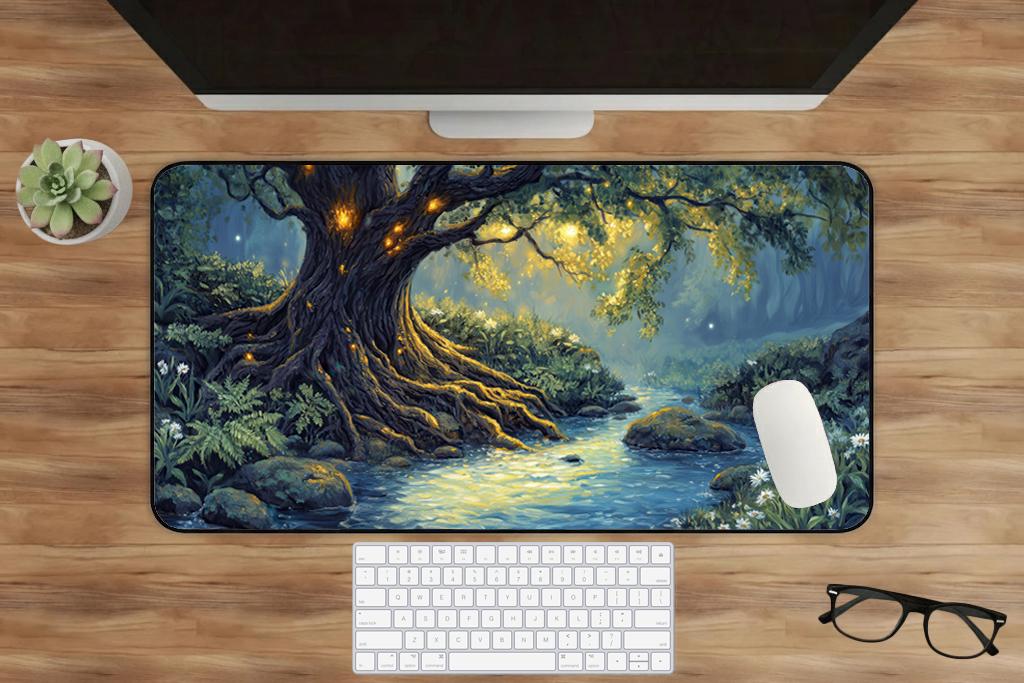 Enchanted Cottagecore Brook Desk Mat Extended Mouse Pad Non Slip Stitched Edges Aesthetic Nature Desk Setup Gift