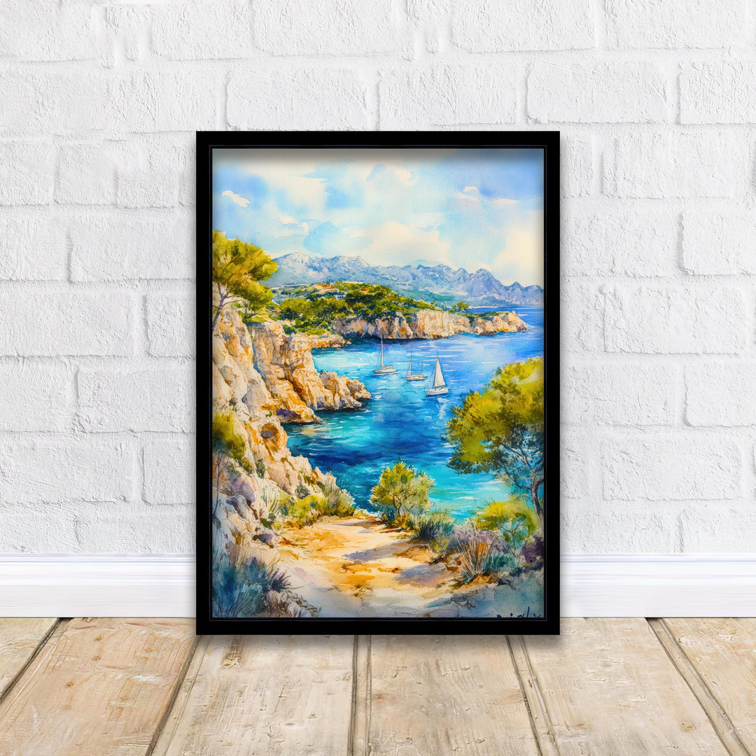 Majorca Watercolor Painting Poster Spain Wall Art Mediterranean Island Landscape Print Gift for Europe Lovers and Fans of Scenic Balearic