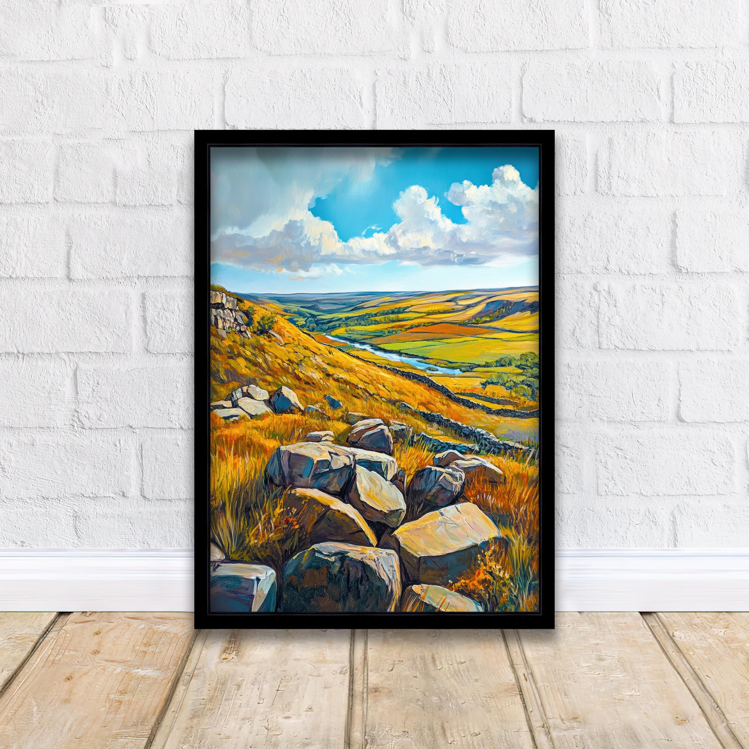 Peak District Watercolour Painting Poster England Wall Art Countryside Landscape Print Gift for UK Travel Lovers and Fans of Scenic British
