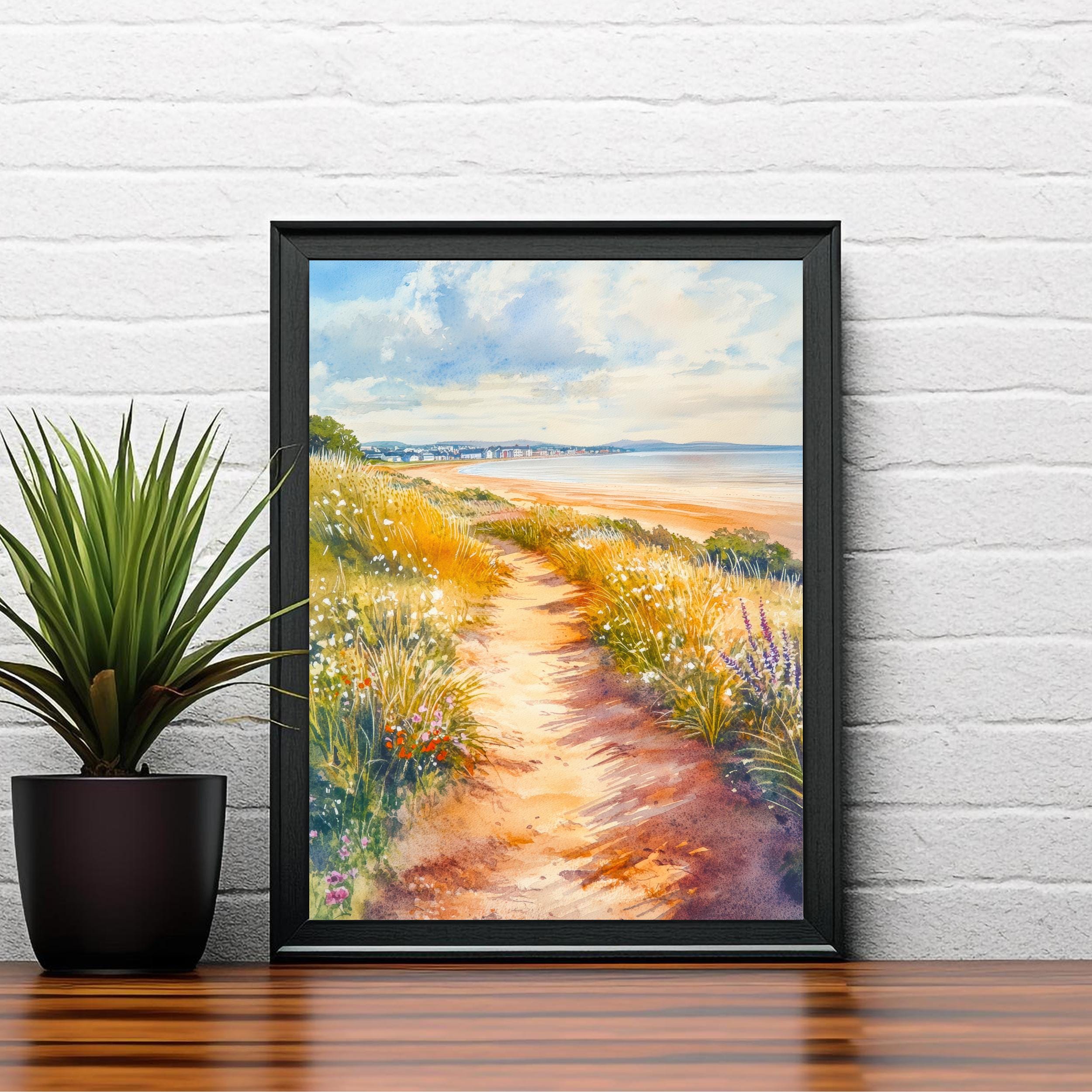 West Kirby Watercolour Painting Poster Wirral England Wall Art Coastal Landscape Print Gift for UK Travel Lovers and Fans of Scenic British
