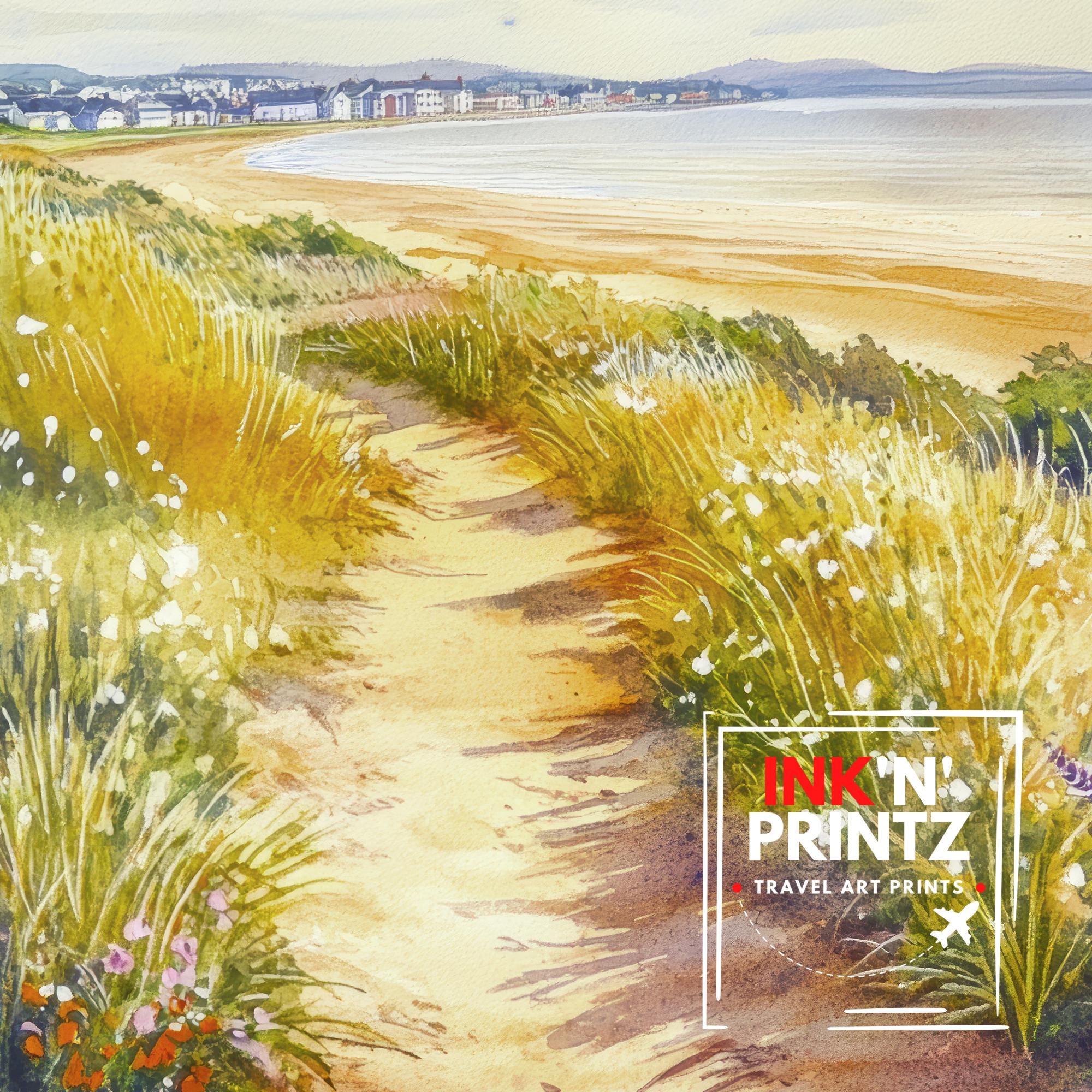 West Kirby Watercolour Painting Poster Wirral England Wall Art Coastal Landscape Print Gift for UK Travel Lovers and Fans of Scenic British