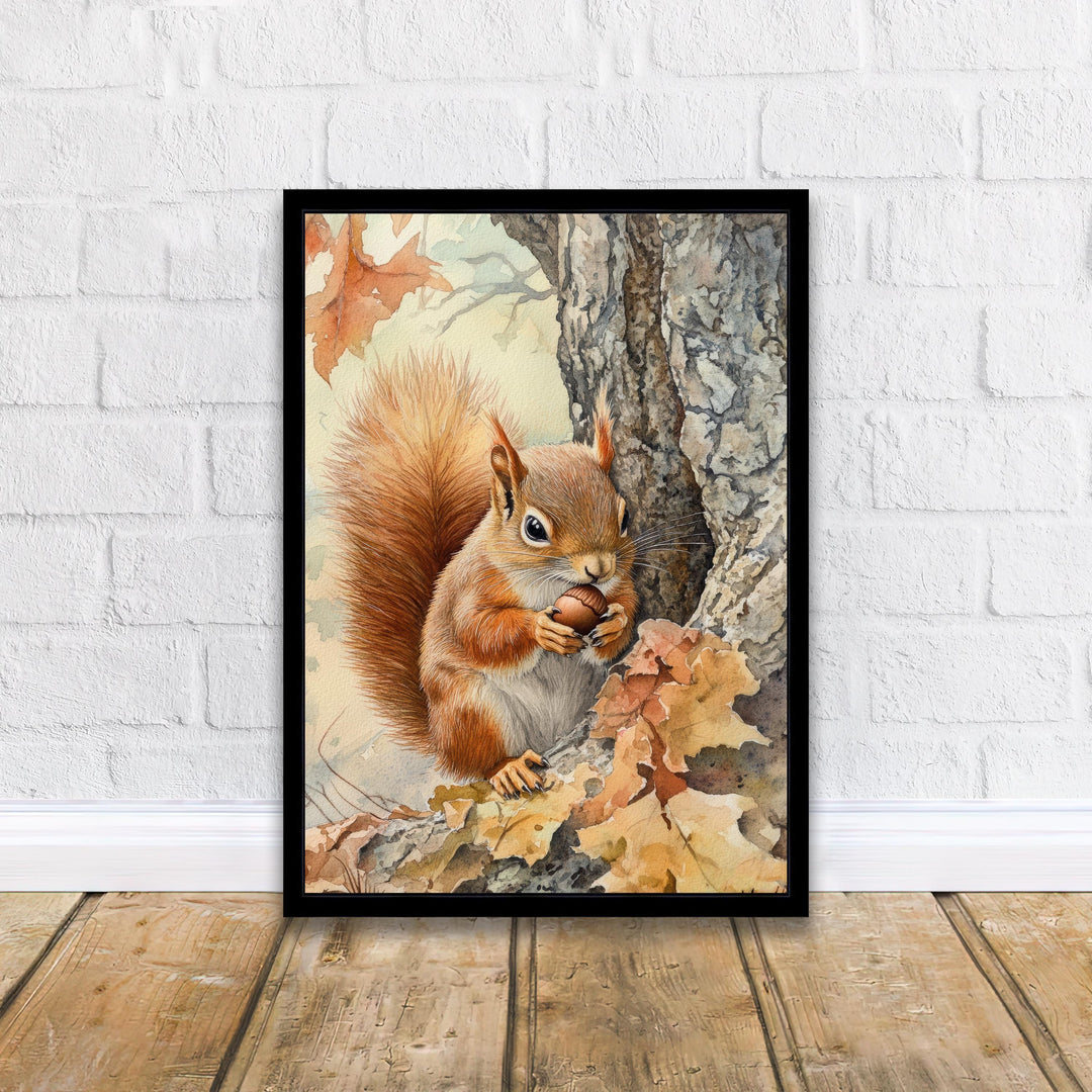 Red Squirrel Watercolour Poster Cottagecore Decor Nature Art Vintage Wildlife Illustration Rustic Woodland Wall Art Poster Print