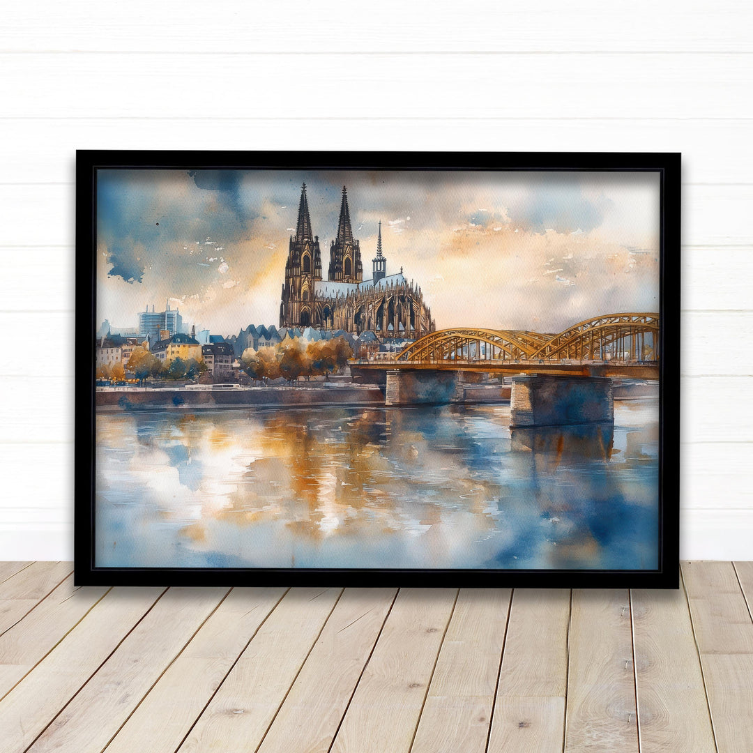 Cologne Watercolour Landscape Painting Poster Germany Wall Art City River Scene Print Gift for Europe Lovers and Fans of Scenic German
