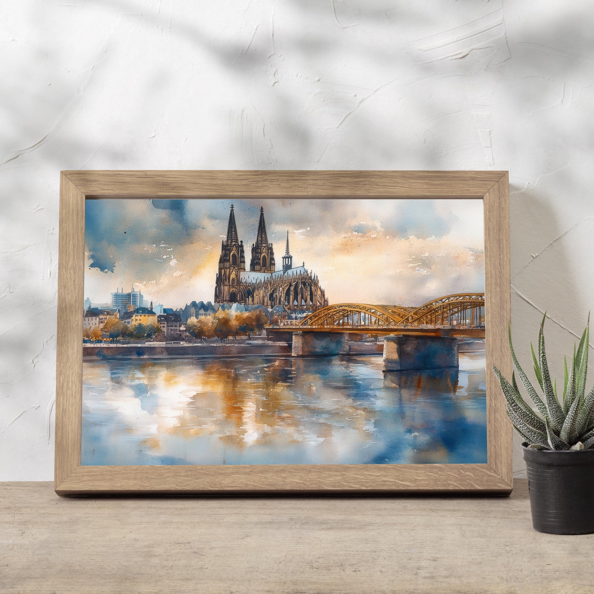 Cologne Watercolour Landscape Painting Poster Germany Wall Art City River Scene Print Gift for Europe Lovers and Fans of Scenic German