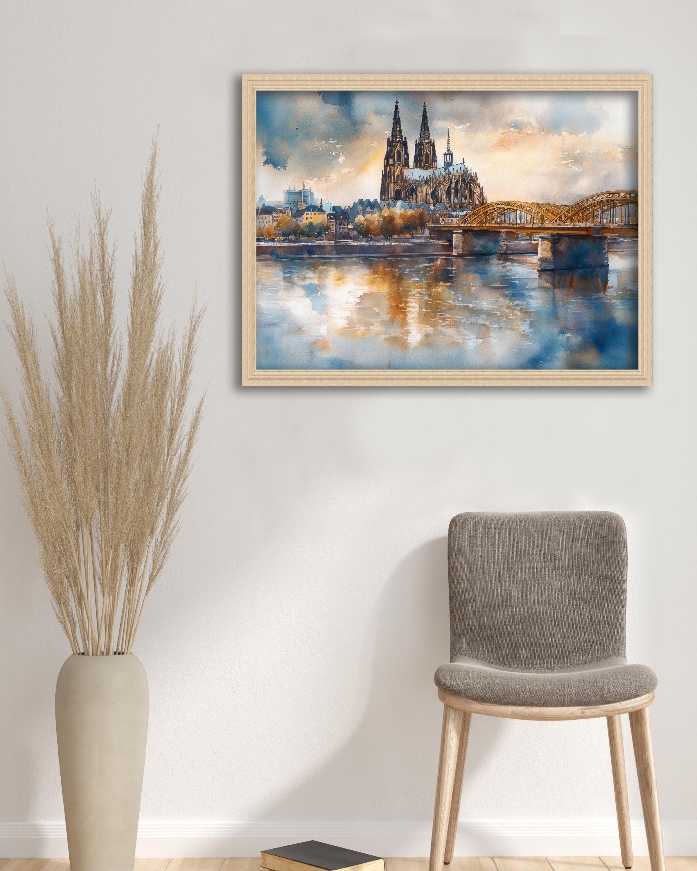 Cologne Watercolour Landscape Painting Poster Germany Wall Art City River Scene Print Gift for Europe Lovers and Fans of Scenic German