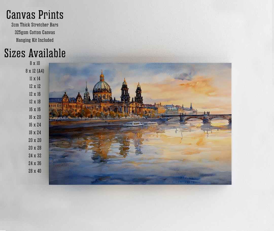 Dresden Watercolour Landscape Painting Poster Germany Wall Art Historic City River Scene Print Gift for Europe Lovers and Fans of Scenic