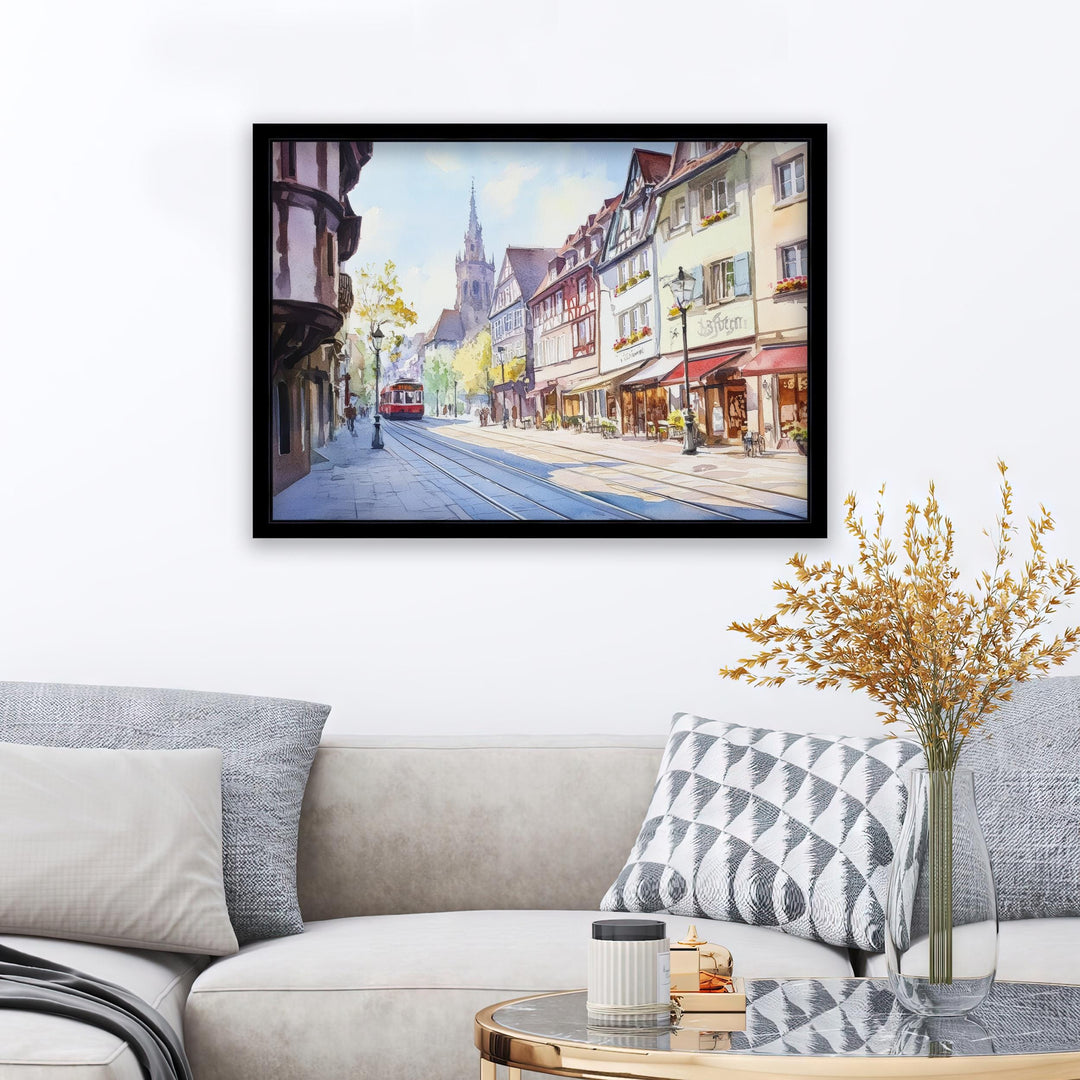 Freiburg Watercolour Landscape Painting Poster Germany Wall Art City Mountain Scene Print Gift for Europe Lovers