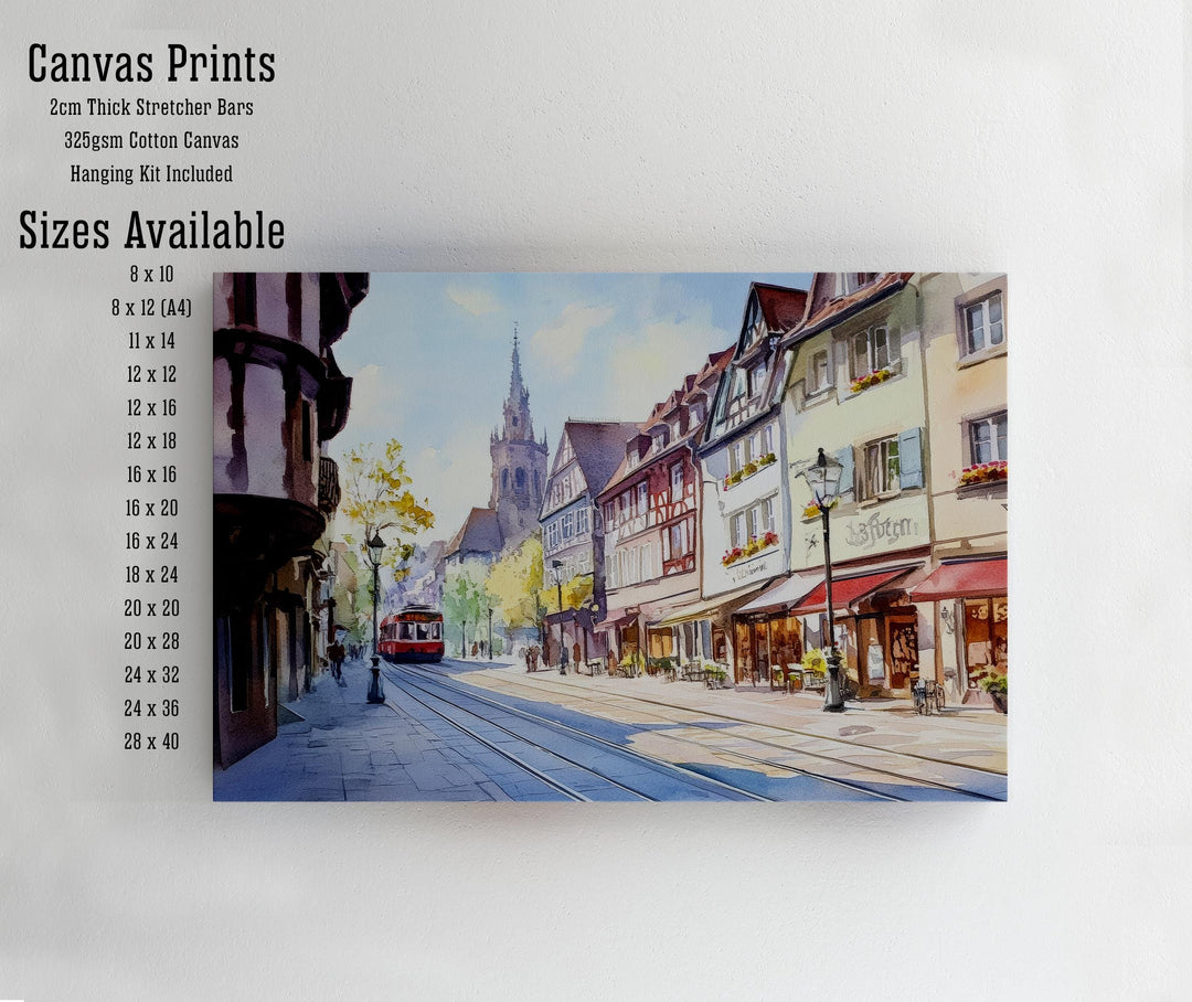 Freiburg Watercolour Landscape Painting Poster Germany Wall Art City Mountain Scene Print Gift for Europe Lovers