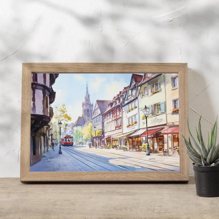 Freiburg Watercolour Landscape Painting Poster Germany Wall Art City Mountain Scene Print Gift for Europe Lovers