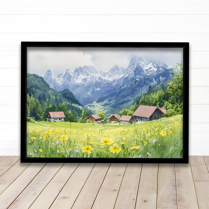 Garmisch Watercolour Landscape Painting Poster Germany Wall Art Mountain Scene Print Gift for Europe Lovers and Fans of Scenic Bavarian