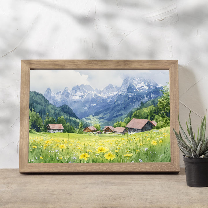 Garmisch Watercolour Landscape Painting Poster Germany Wall Art Mountain Scene Print Gift for Europe Lovers and Fans of Scenic Bavarian