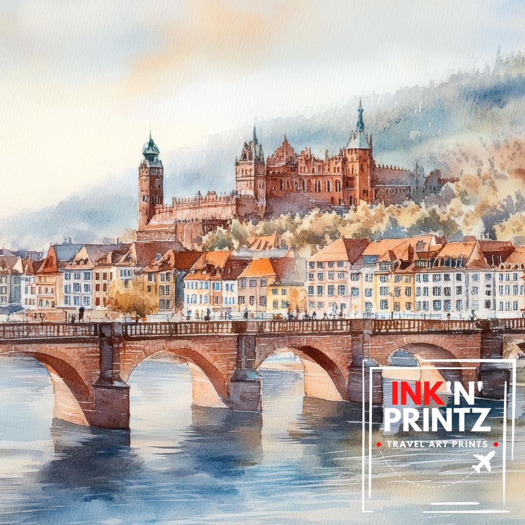 Heidelberg Travel Poster Print Germany Wall Art Historic City Landscape Gift for Europe Lovers and Fans of Scenic German Architecture