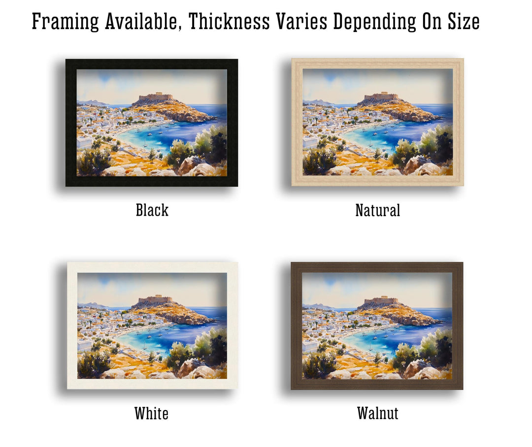 Lindos Travel Poster Print Rhodes Greece Wall Art Coastal Village Landscape Gift for Europe Lovers and Fans of Scenic Greek Island