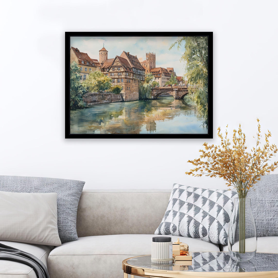 Nuremberg Landscape Painting Poster Germany Wall Art Historic City River Scene Print Gift for Europe Lovers and Fans of Scenic German