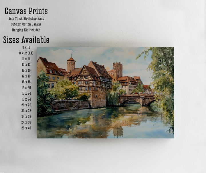 Nuremberg Landscape Painting Poster Germany Wall Art Historic City River Scene Print Gift for Europe Lovers and Fans of Scenic German
